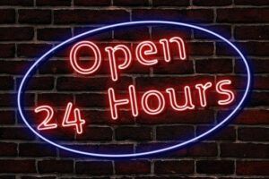 open 24 hours neon sign